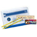 Clear Translucent Pouch School Kit w/ 2 Pencils, 6" Ruler, Crayon, Sharpener
